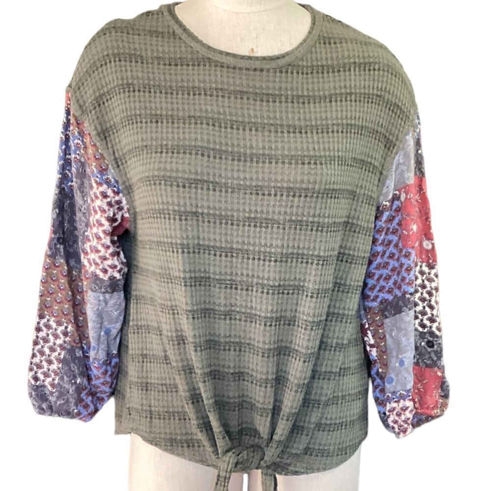 Alchemy Thread Boho Cottage Oversized Waffle Knit L Sleeve Top Sz L Green‎ #355E